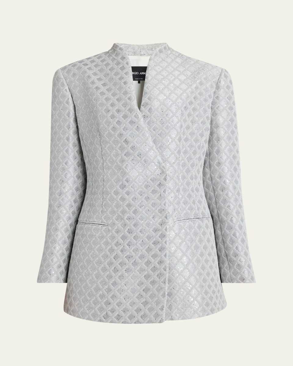 Geometric Paillette Jacquard Asymmetric Double-Breasted Jacket